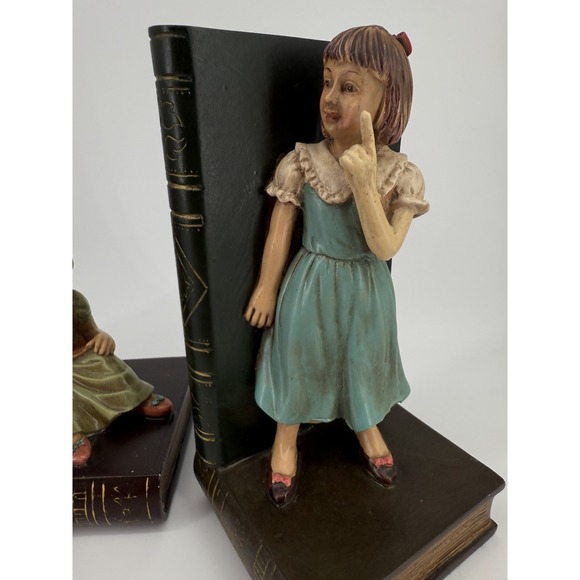 VTG 3pc Girl Reading Bookends Resin Storybook Children Library Cottage Decor - Picture 8 of 10